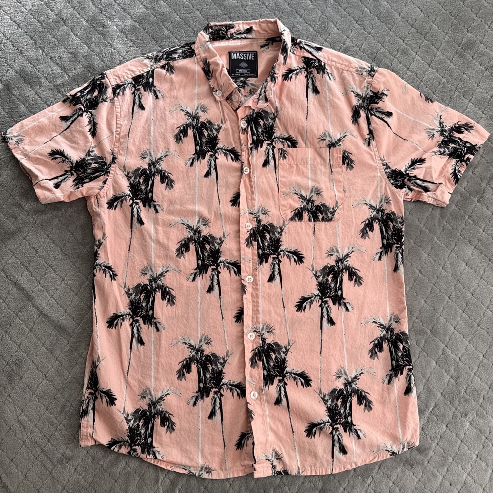 Massive Shirt Men's M Pink 90s Miami Print Button Up Beach VTG Style India